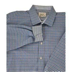 Ted Baker Endurance Shirt Mens 17 Blue Plaid Button Up Classic Fit Long‎ Sleeve